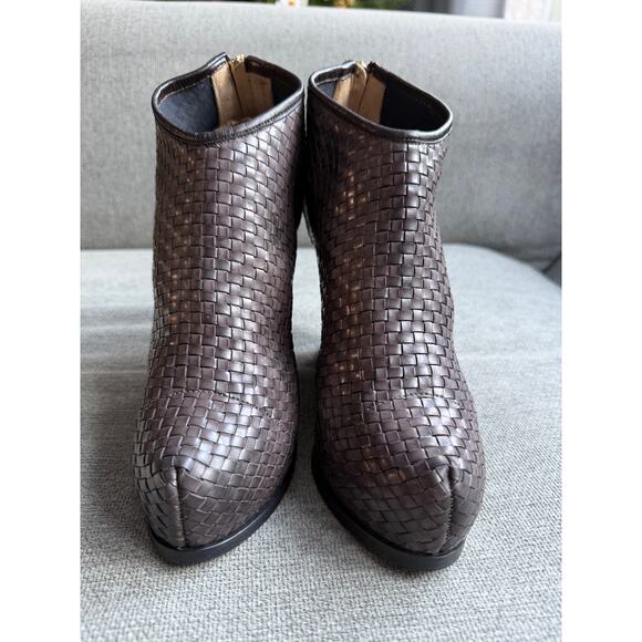 TwinSet Woven Wedge Leather Bootie Taupe Grey Women's Sz 39 US 8.5/9 - Picture 14 of 14
